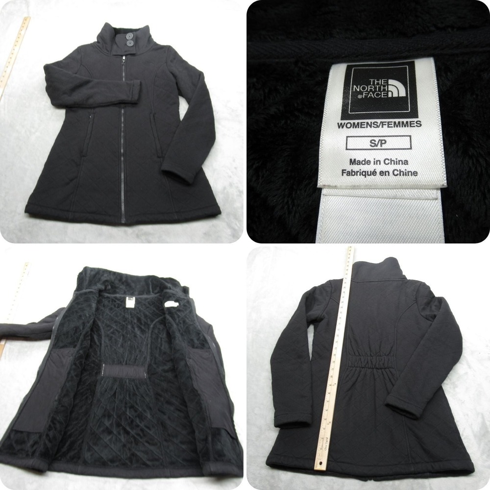 North Face Coat Jacket Womens Small Black Quilted Fleece Lined Full Zip READ